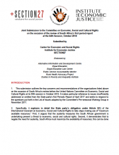 Joint Submission to the Committee on Economic, Social and Cultural Rights on the occasion of the review of South Africa’s first period report at the 64th Session, October 2018
